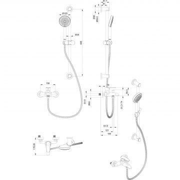 Смеситель для ванны с душевым гарнитуром Wonzon and Woghand (Вонзон И Вогханд) , Черный матовый WW-AE3205-MB