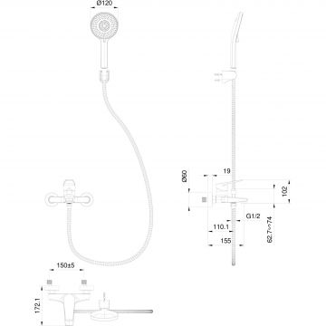 Смеситель для ванны с душем Wonzon and Woghand (Вонзон И Вогханд) , Хром WW-A30891-CR