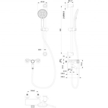 Смеситель для ванны с душевым гарнитуром Wonzon and Woghand (Вонзон И Вогханд) , Хром WW-FE05L222-CR