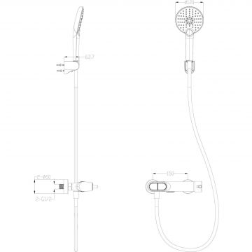 Смеситель для ванны с душем Wonzon and Woghand (Вонзон И Вогханд) , Темный графит WW-A30902-BGG
