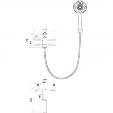 Смеситель для ванны с душем Wonzon and Woghand (Вонзон И Вогханд) , Темный графит WW-88639010-BGM