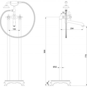 Смеситель для ванны напольного монтажа Wonzon and Woghand (Вонзон И Вогханд) , Хром WW-88649020-CR