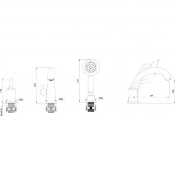 Смеситель на борт ванны Wonzon and Woghand (Вонзон И Вогханд) , Черный матовый WW-88659008-MB