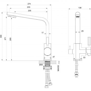 Смеситель для кухни c подключением фильтра Wonzon and Woghand (Вонзон И Вогханд) , Брашированное золото WW-88458003-BG