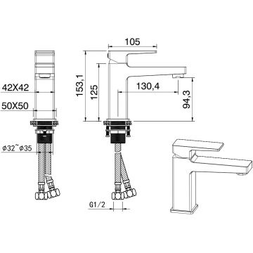 Смеситель для раковины Wonzon and Woghand (Вонзон И Вогханд) , Темный графит WW-88018068-BGM