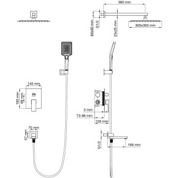 Душевая система встраиваемая Wonzon and Woghand (Вонзон И Вогханд) , Темный графит WW-88087068-BGM