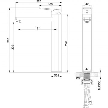 Смеситель для раковины высокий Wonzon and Woghand (Вонзон И Вогханд) , Черный матовый WW-88239010-MB