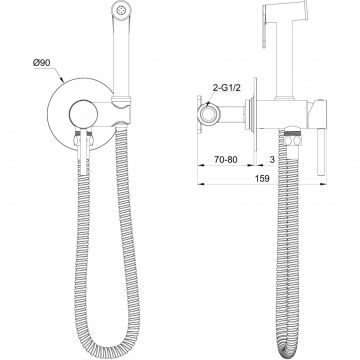 Смеситель с гигиеническим душем встраиваемый Wonzon and Woghand (Вонзон И Вогханд) , Темный графит WW-88829902-BGM