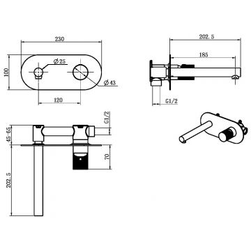 Смеситель Богеме (Boheme) Stick из стены Copper Brushed ручка Touch 125-CB.2