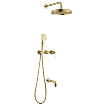 Смеситель Богеме (Boheme) встроенный + верхний + ручной душ + излив, Eterna Gold 174-2-G