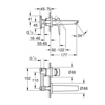 Смеситель для раковины Grohe (Гроэ) BauEdge, хром (замена 20474000) 20474001