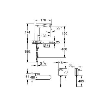 Смеситель для раковины Grohe (Гроэ) Eurosmart Cosmopolitan E инфракрасный , 230V, L-размер, хром 36421000
