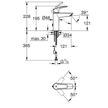 Смеситель для раковины Grohe (Гроэ) Eurosmart с цепочкой, M-size, хром (замена 23323001) 23323003