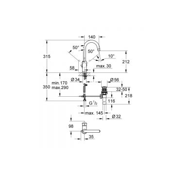 Смеситель для раковины Grohe BauClassic DN 15 однорычажный, хром 23095000