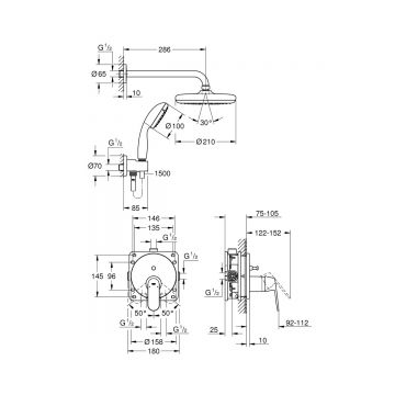 Душевая система Grohe Eurosmart Cosmopolitan Tempesta 210 с верхним душем , хром 25219001