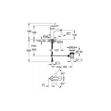Смеситель для раковины Grohe (Гроэ) BauEdge с донным клапаном, M-Size, хром 23758000