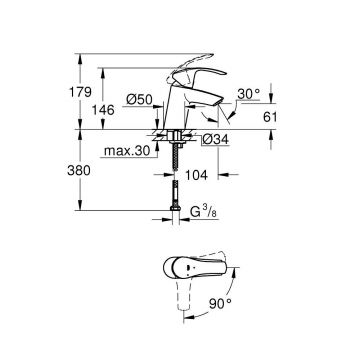 Смеситель для раковины Grohe (Гроэ) Eurosmart с энергосберегающим картриджем, S-size, хром 32154002