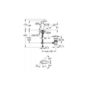 Смеситель для раковины Grohe (Гроэ) BauFlow с донным клапаном, S-Size, хром 23751000