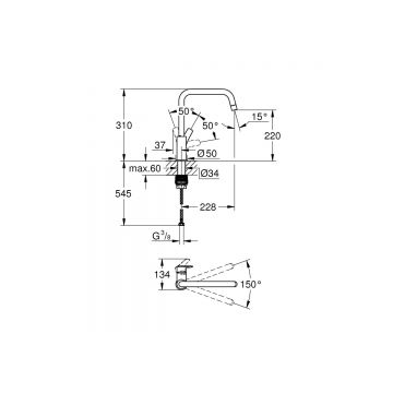 Смеситель для кухни Grohe (Гроэ) Eurosmart, высокий U-излив, хром 30567000