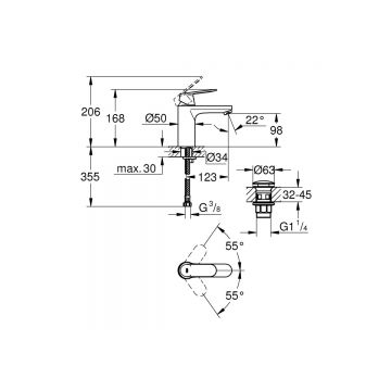 Смеситель для раковины Grohe Eurosmart Cosmopolitan с нажимным сливным гарнитуром, M-Size, хром 23926000
