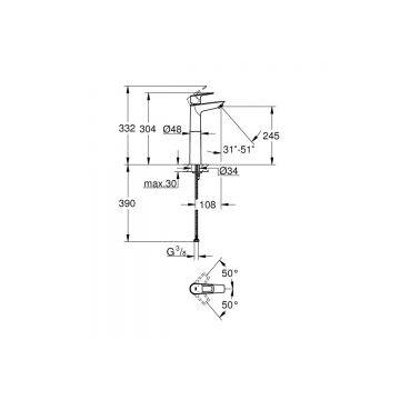 Смеситель для раковины Grohe (Гроэ) BauLoop с ограничителем температуры, размер XL, хром 23764001