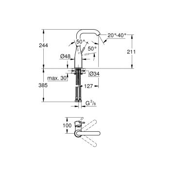 Смеситель для раковины Grohe (Гроэ) Essence, размер L, фантомный черный 24177KF1