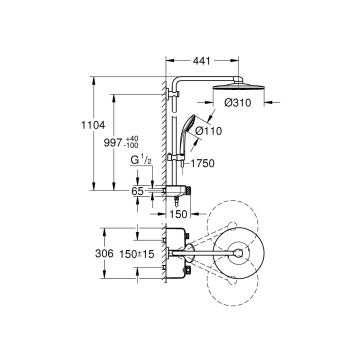 Душевая система Grohe (Гроэ) Euphoria SmartControl System 310 Duo с термостатом, фантомный черный 22120KF0