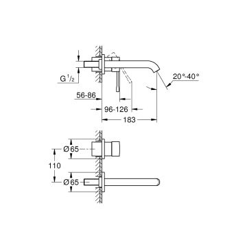 Смеситель для раковины Grohe (Гроэ) Essence на два отверстия размер M, фантомный черный 29192KF1