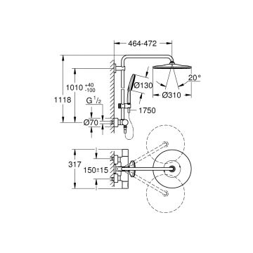 Душевая система Grohe (Гроэ) Rainshower SmartActive 310 с термостатом, фантомный черный 22119KF0