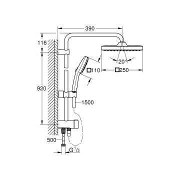 Душевая система Grohe (Гроэ) Tempesta System 250 Cube наружного монтажа с переключателем, хром 26694001