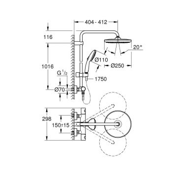 Душевая система Grohe (Гроэ) Tempesta System 250 с термостатом, хром 26670001