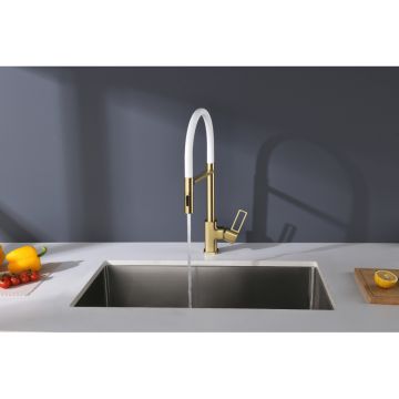 Смеситель для кухни Ganzer (Ганзер) GZ12127-SF, матовое золото,белый