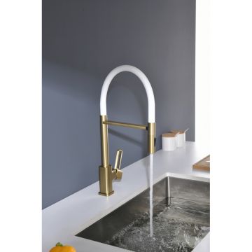 Смеситель для кухни Ganzer (Ганзер) GZ12127-SF, матовое золото,белый