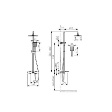 Душевая система с термостатом Kaiser (Кайзер) Cube, Gun metal 01382-15