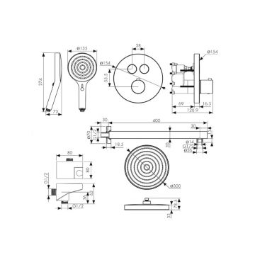 Душевая система с термостатом Kaiser (Кайзер) Sano, скрытого монтажа, Chrome 8277
