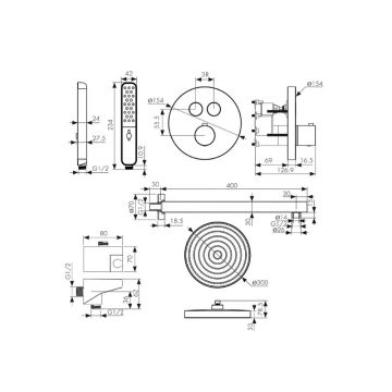 Душевая система с термостатом Kaiser (Кайзер) Sano, скрытого монтажа, Brushed gold 08277-3