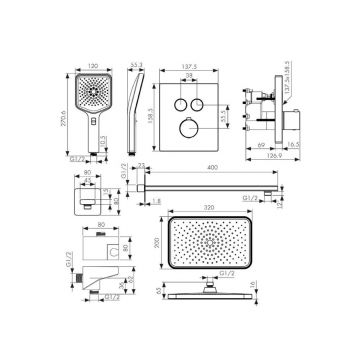 Душевая система с термостермостатом Kaiser (Кайзер) Sano, скрытого монтажа, Gun metal 08477-15