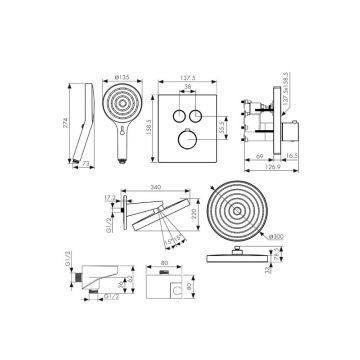 Душевая система с термостатом Kaiser (Кайзер) Sano, скрытого монтажа, Chrome 8577