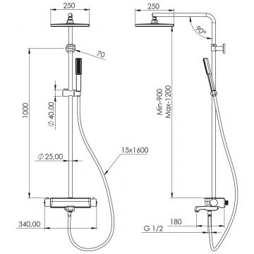 Душевая стойка Теска Mira DK3702C хром, черное стекло, Teska