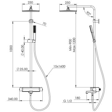 Душевая стойка Теска Mira DK3602C хром, черное стекло, Teska