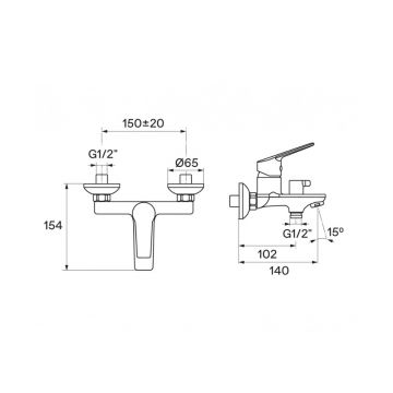 Смеситель для ванны и душа Santek (Сантек) Венга WH5A10003C001 с аксессуарами, хром