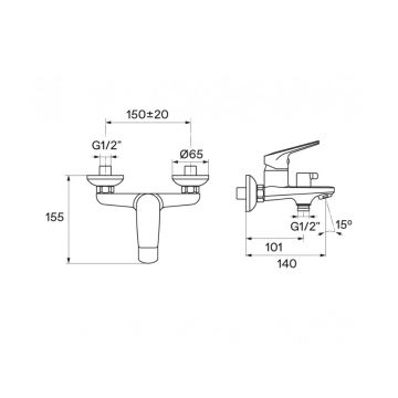 Смеситель для ванны и душа Santek (Сантек) Кант WH5A10002C001 с аксессуарами, хром