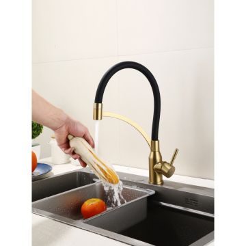 Смеситель для кухни Hansen (Хансен) HN56043-DC гибкий, Матовое золото,черный