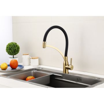 Смеситель для кухни Hansen (Хансен) HN56043-DC гибкий, Матовое золото,черный