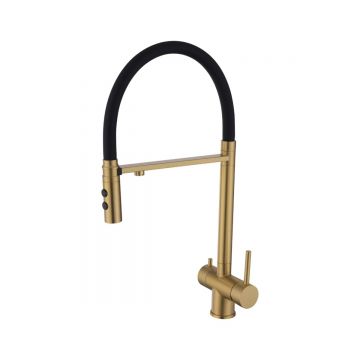 Смеситель для кухни Hansen (Хансен) HN15057-D гибкий под фильтр, матовое золото,черный