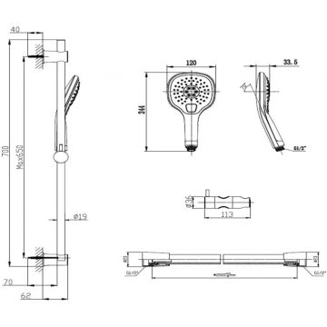 Душевой комплект Laparet (Лапарет) (лейка + шланг) 3 режима Black N2840920LPT