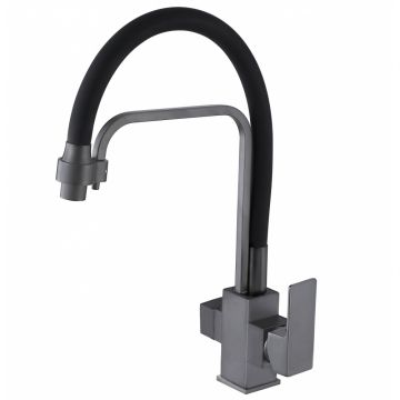 Смеситель для кухни Vieir (Виеир) V15005-QH под фильтр, гибкий, поворотный, графит,черный