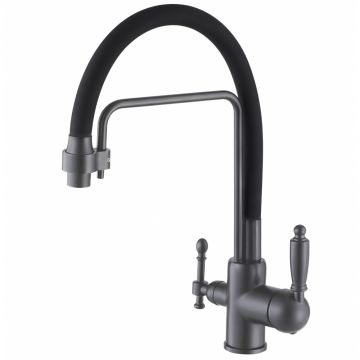 Смеситель для кухни Vieir (Виеир) V15006-QH под фильтр, гибкий, поворотный, графит,черный