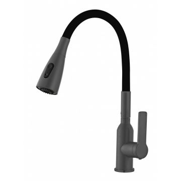 Смеситель для кухни Vieir (Виеир) V15034-G гибкий, поворотный, нержавеющая сталь,графит