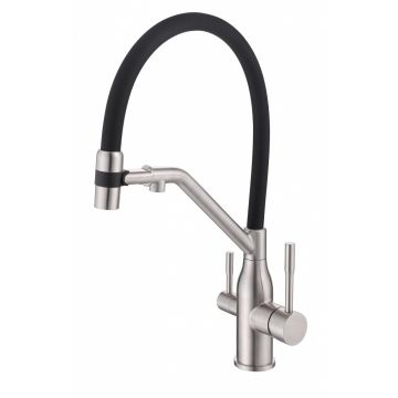 Смеситель для кухни Vieir (Виеир) V15051 под фильтр, гибкий, поворотный, сатин,черный